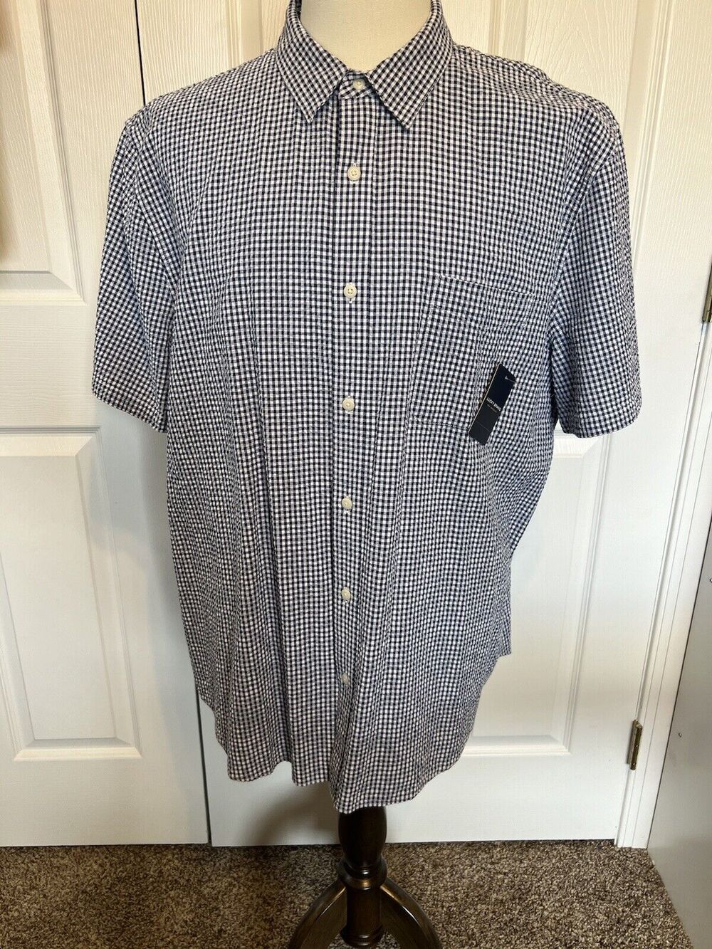 Lucky Brand Mens Size XXL BLUE Plaid Slim Fit Short Sleeve Button Up Shirt NWT